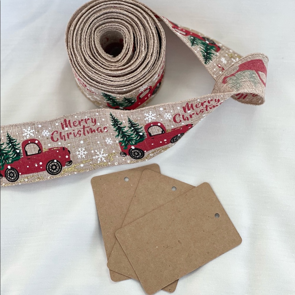 Christmas Wire Edge Ribbon Decor Vintage Red Truck